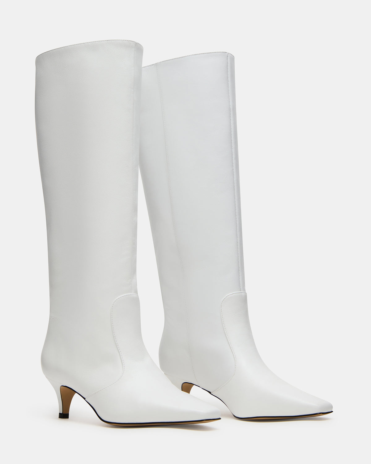 LANDER White Leather Knee-High Kitten Heel Women's Boot Steve Madden WHITE LEATHER