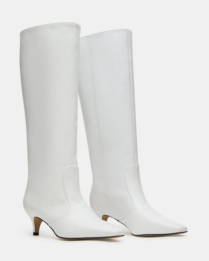 LANDER White Leather Knee-High Kitten Heel Women's Boot Steve Madden WHITE LEATHER