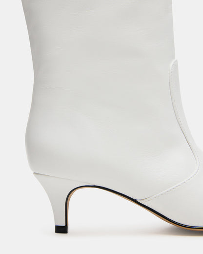 LANDER White Leather Knee-High Kitten Heel Women's Boot Steve Madden WHITE LEATHER