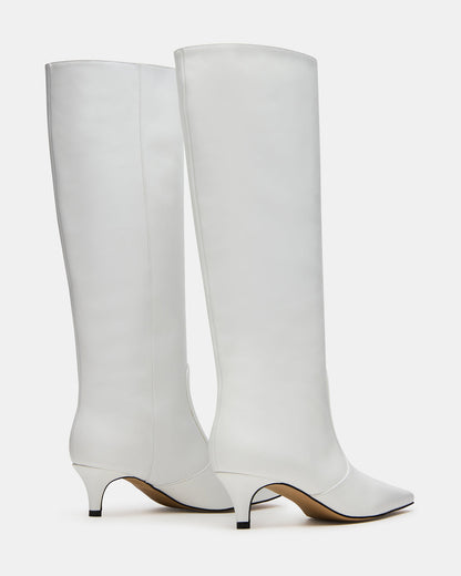 LANDER White Leather Knee-High Kitten Heel Women's Boot Steve Madden WHITE LEATHER