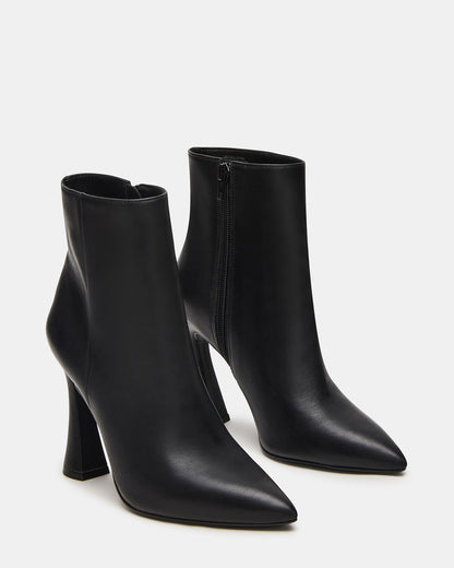 BOLERO Black Leather Pointed-Toe Heeled Women's Ankle Boot Steve Madden BLACK LEATHER