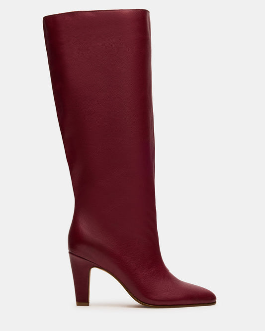 RIZK Burgundy Leather Knee-High Rounded Toe Heeled Women's Boot Steve Madden BURGUNDY LEATHER
