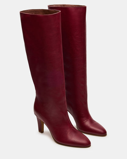 RIZK Burgundy Leather Knee-High Rounded Toe Heeled Women's Boot Steve Madden BURGUNDY LEATHER
