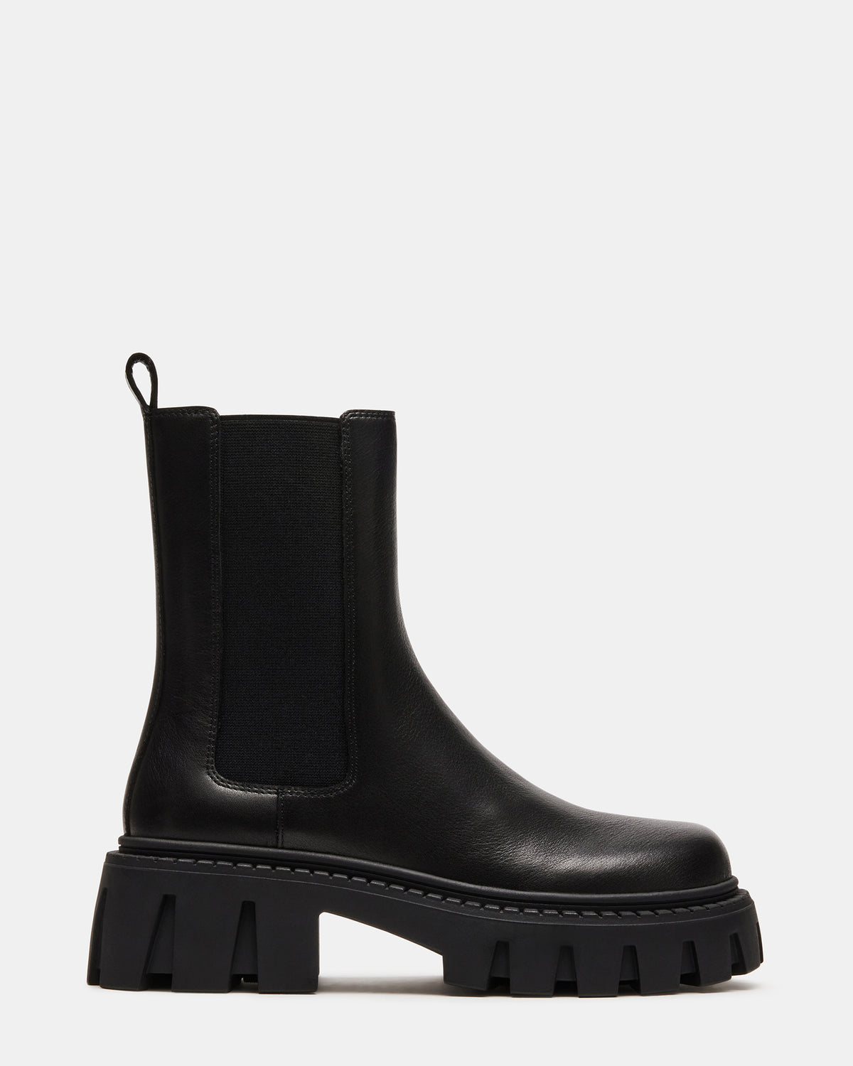 CHARGES Black Leather Platform Bootie | Women's Booties Steve Madden BLACK LEATHER