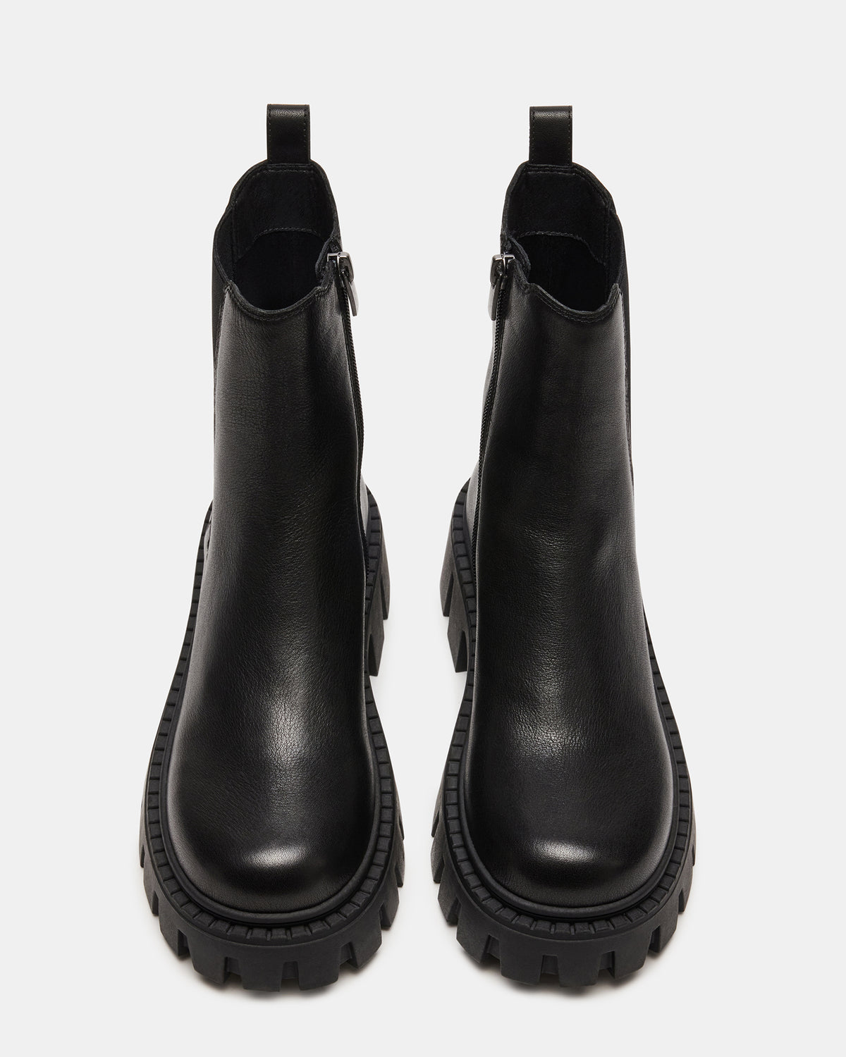 CHARGES Black Leather Platform Bootie | Women's Booties Steve Madden BLACK LEATHER