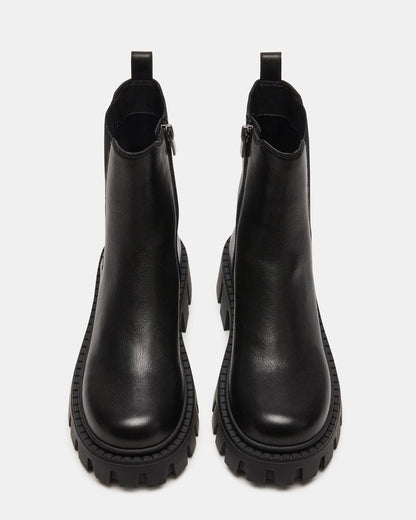 CHARGES Black Leather Platform Bootie | Women's Booties Steve Madden BLACK LEATHER