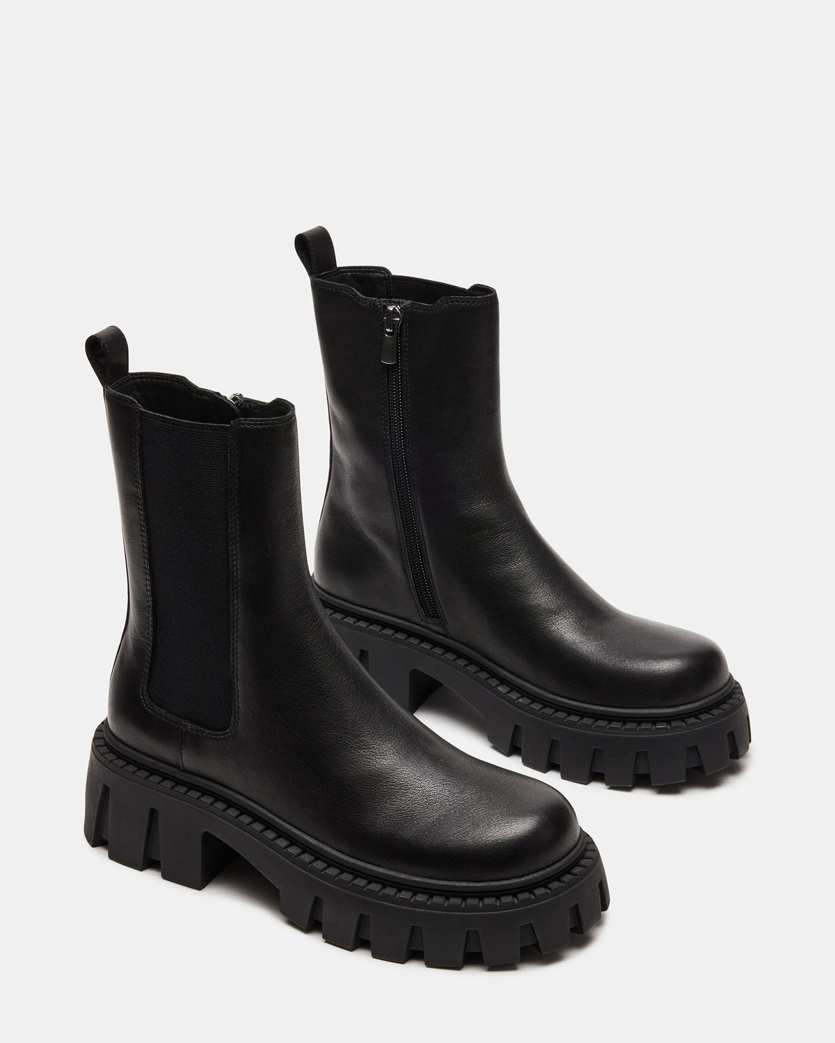 CHARGES Black Leather Platform Bootie | Women's Booties Steve Madden BLACK LEATHER