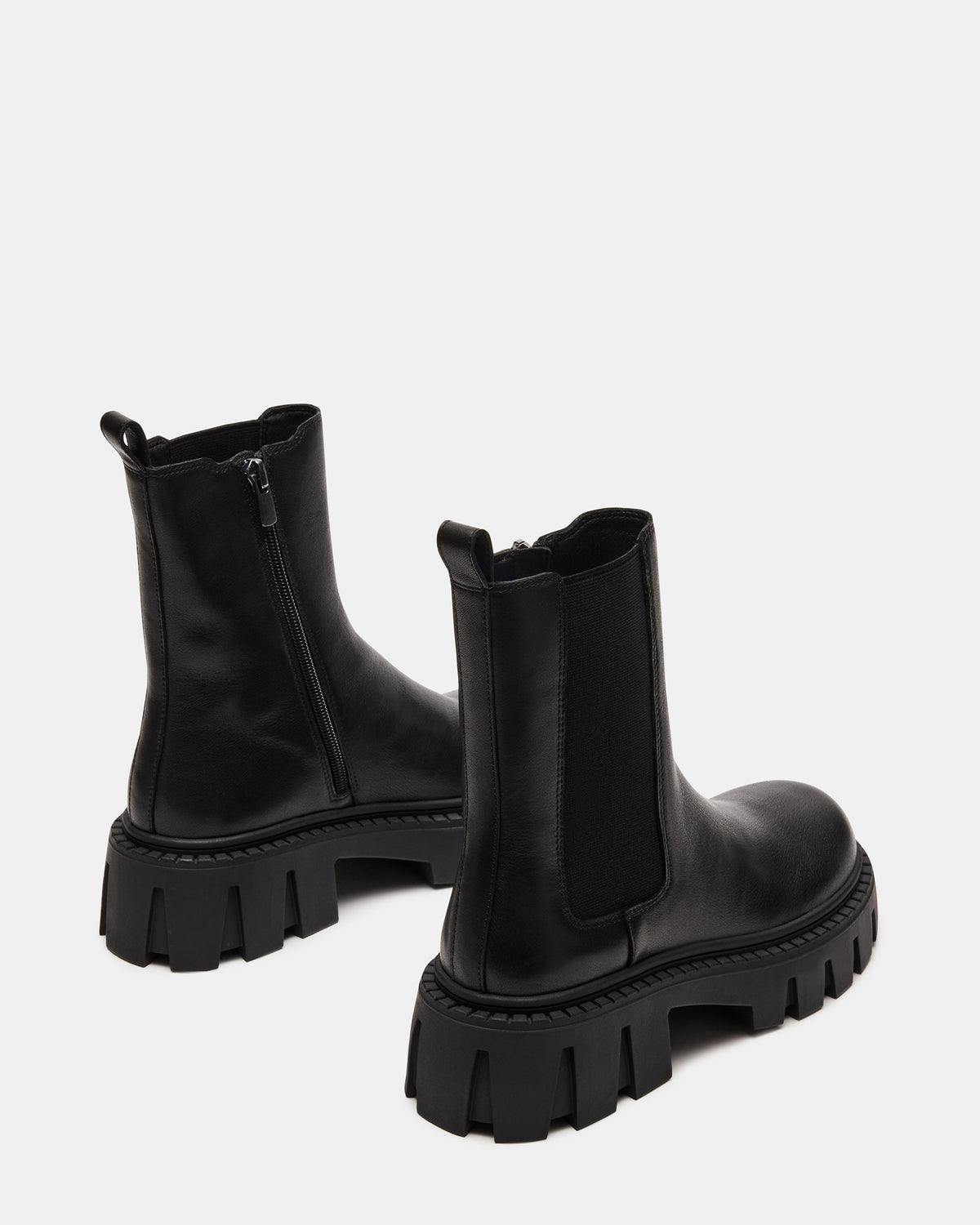 CHARGES Black Leather Platform Bootie | Women's Booties Steve Madden BLACK LEATHER