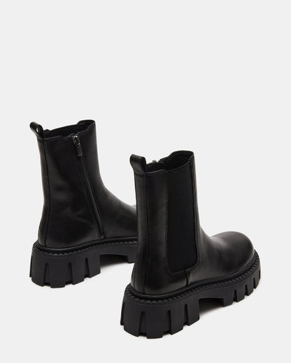 CHARGES Black Leather Platform Bootie | Women's Booties Steve Madden BLACK LEATHER