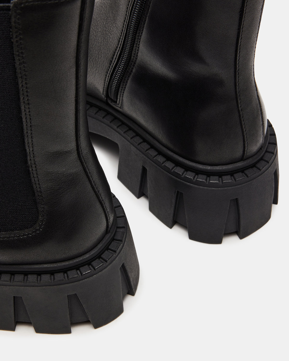 CHARGES Black Leather Platform Bootie | Women's Booties Steve Madden BLACK LEATHER