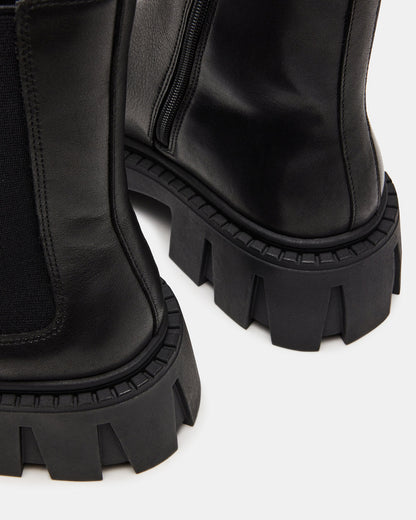 CHARGES Black Leather Platform Bootie | Women's Booties Steve Madden BLACK LEATHER