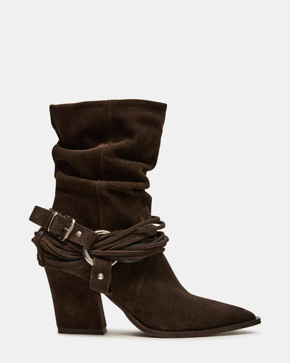 LAUPER Dark Taupe Suede Pointed-Toe Heeled Buckle Women's Ankle Boot Steve Madden TAUPE