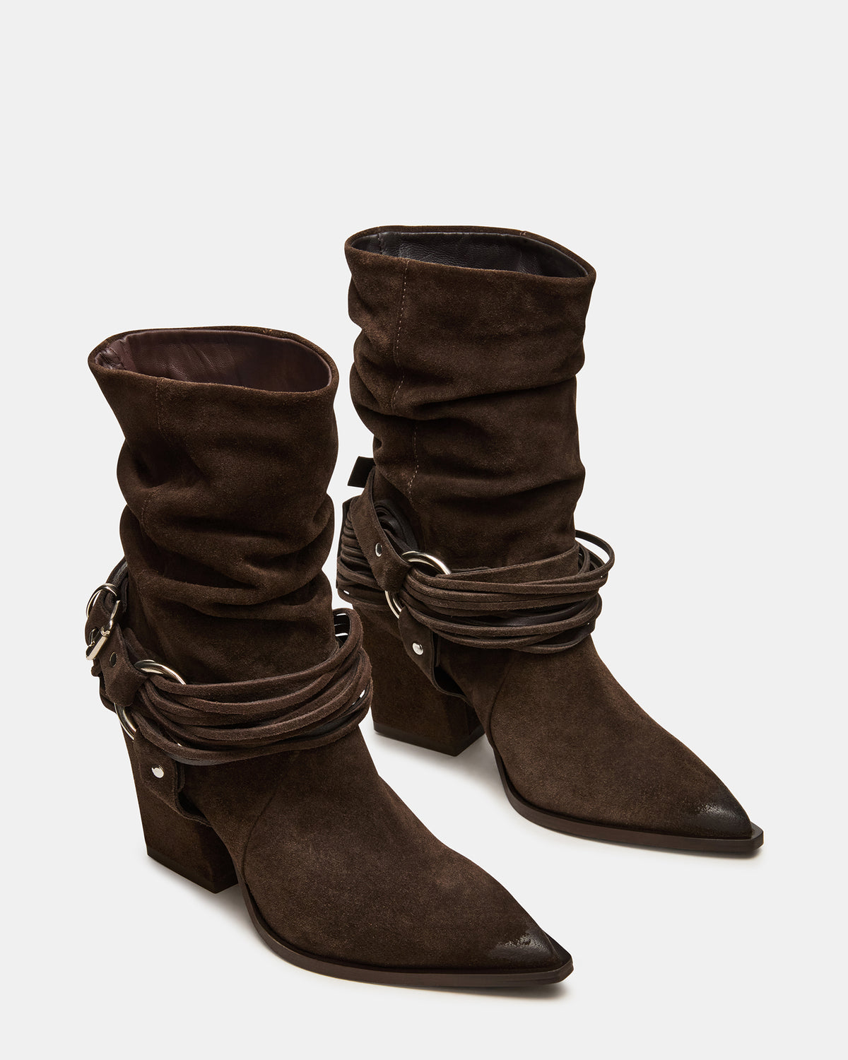 LAUPER Dark Taupe Suede Pointed-Toe Heeled Buckle Women's Ankle Boot Steve Madden TAUPE