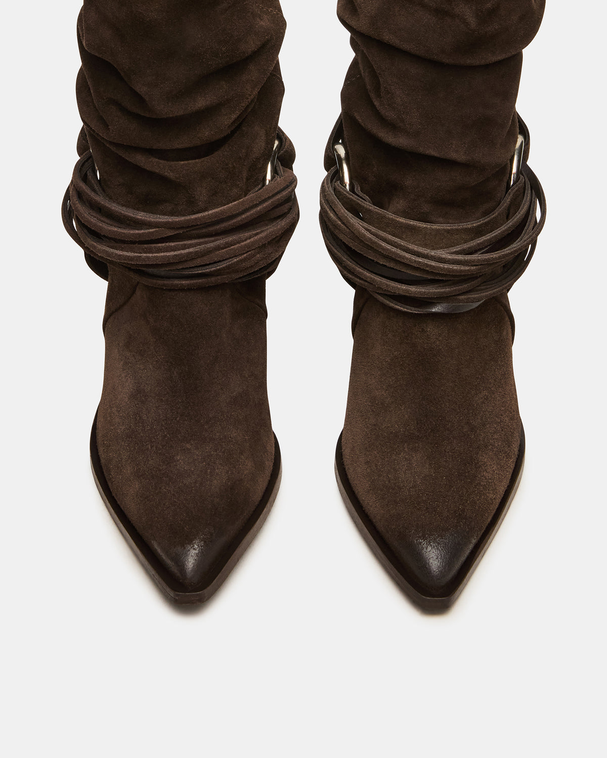 LAUPER Dark Taupe Suede Pointed-Toe Heeled Buckle Women's Ankle Boot Steve Madden TAUPE