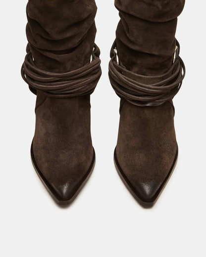 LAUPER Dark Taupe Suede Pointed-Toe Heeled Buckle Women's Ankle Boot Steve Madden TAUPE