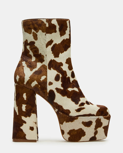 TRILLION Brown Cow Print Platform Square-Toe Block Heel Women's Ankle Boot Steve Madden BROWN MULTI