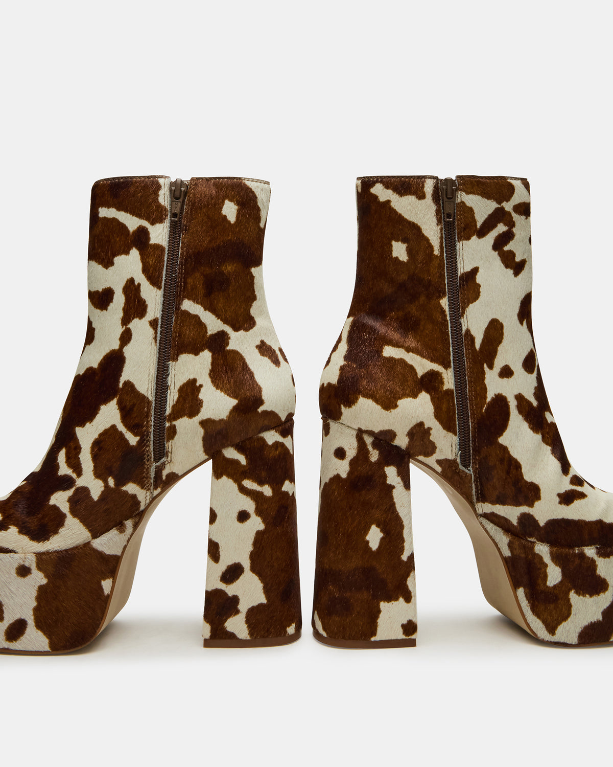 TRILLION Brown Cow Print Platform Square-Toe Block Heel Women's Ankle Boot Steve Madden BROWN MULTI