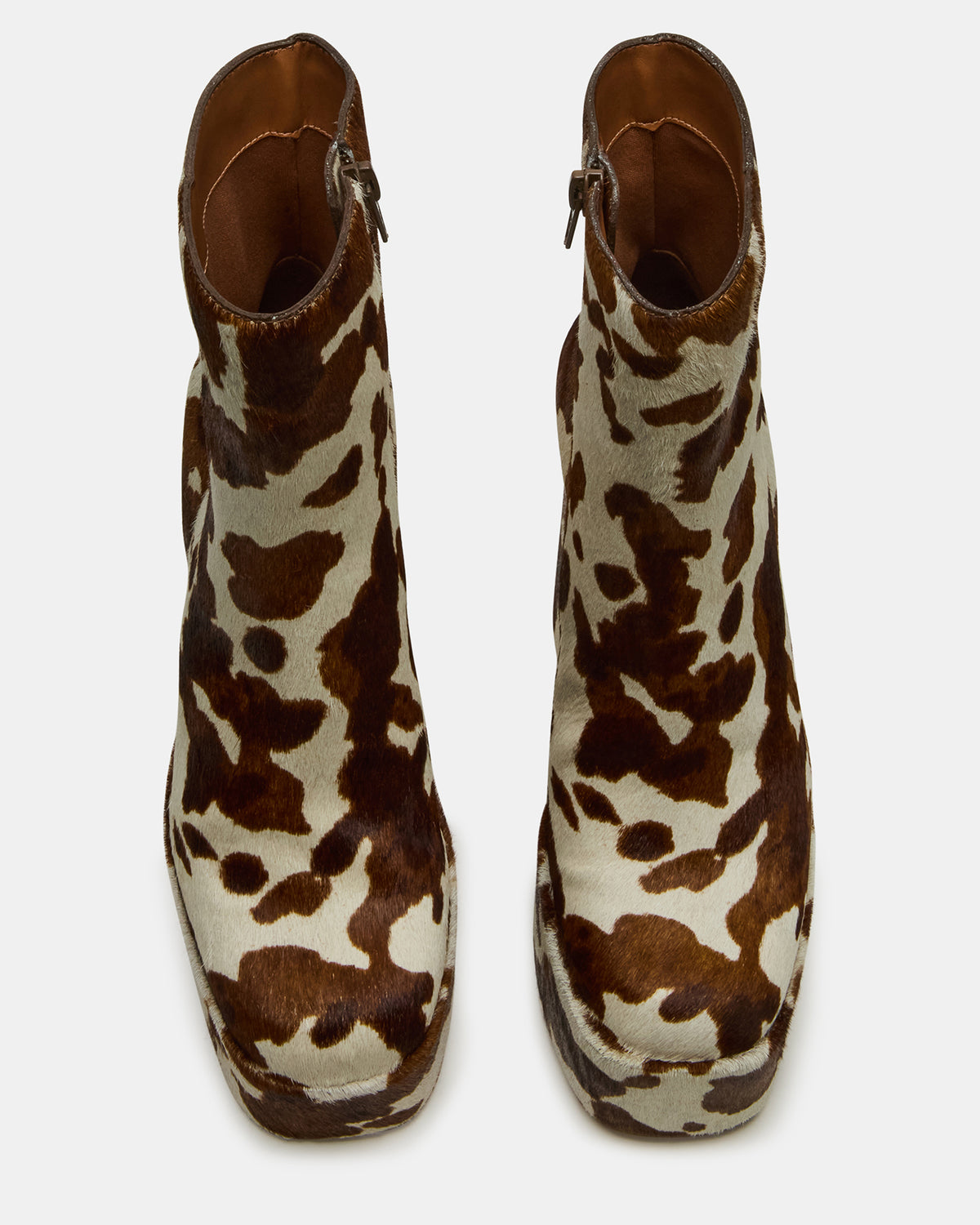 TRILLION Brown Cow Print Platform Square-Toe Block Heel Women's Ankle Boot Steve Madden BROWN MULTI