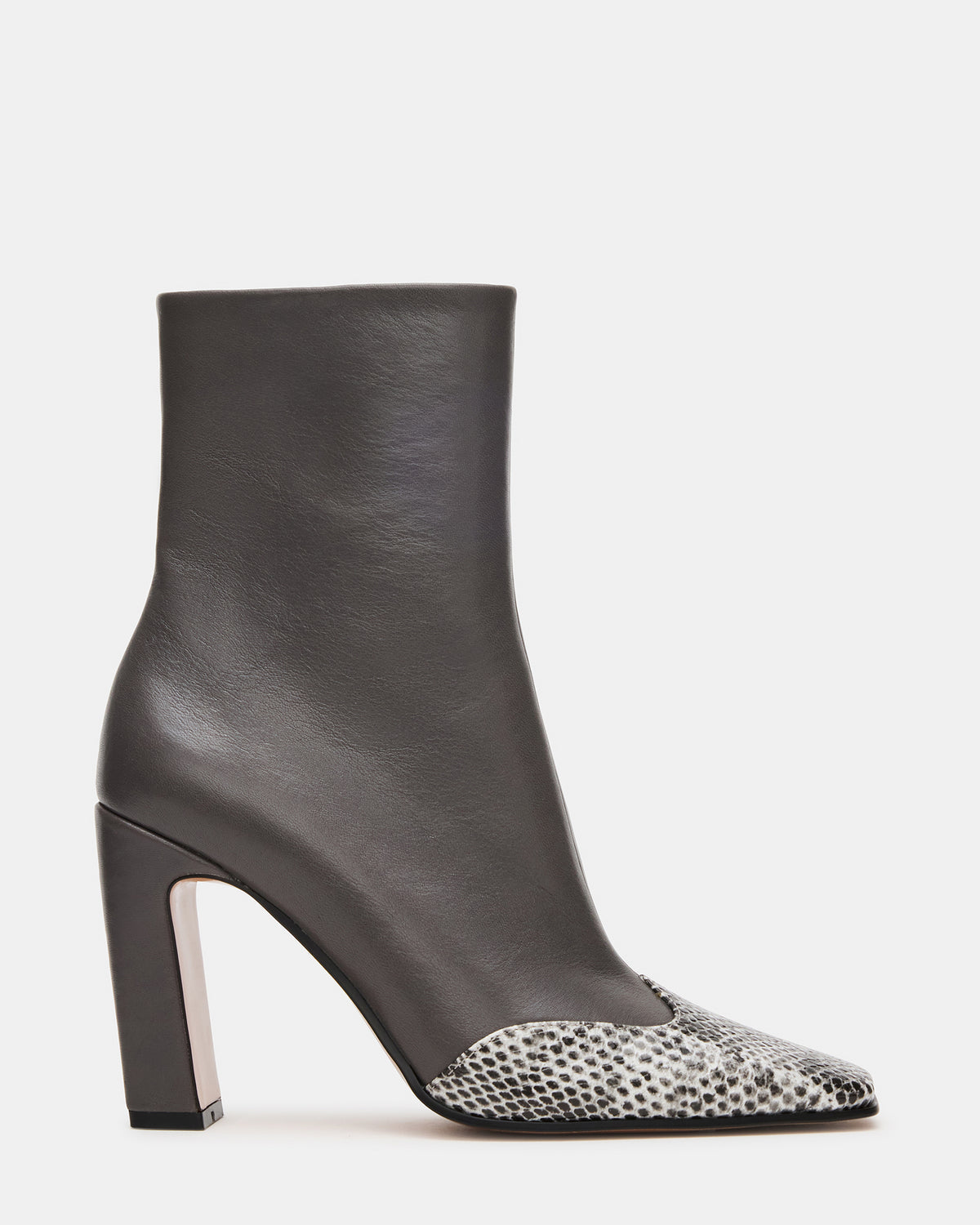 LYLE Grey Leather Square-Toe Heeled Women's Ankle Boot Steve Madden GREY LEATHER