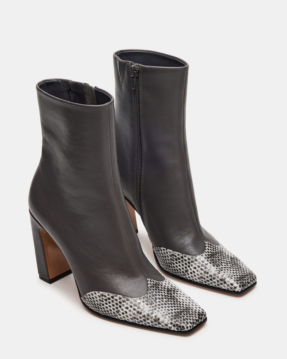 LYLE Grey Leather Square-Toe Heeled Women's Ankle Boot Steve Madden GREY LEATHER