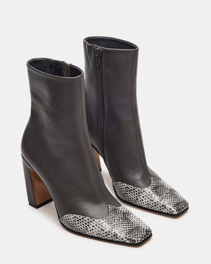 LYLE Grey Leather Square-Toe Heeled Women's Ankle Boot Steve Madden GREY LEATHER