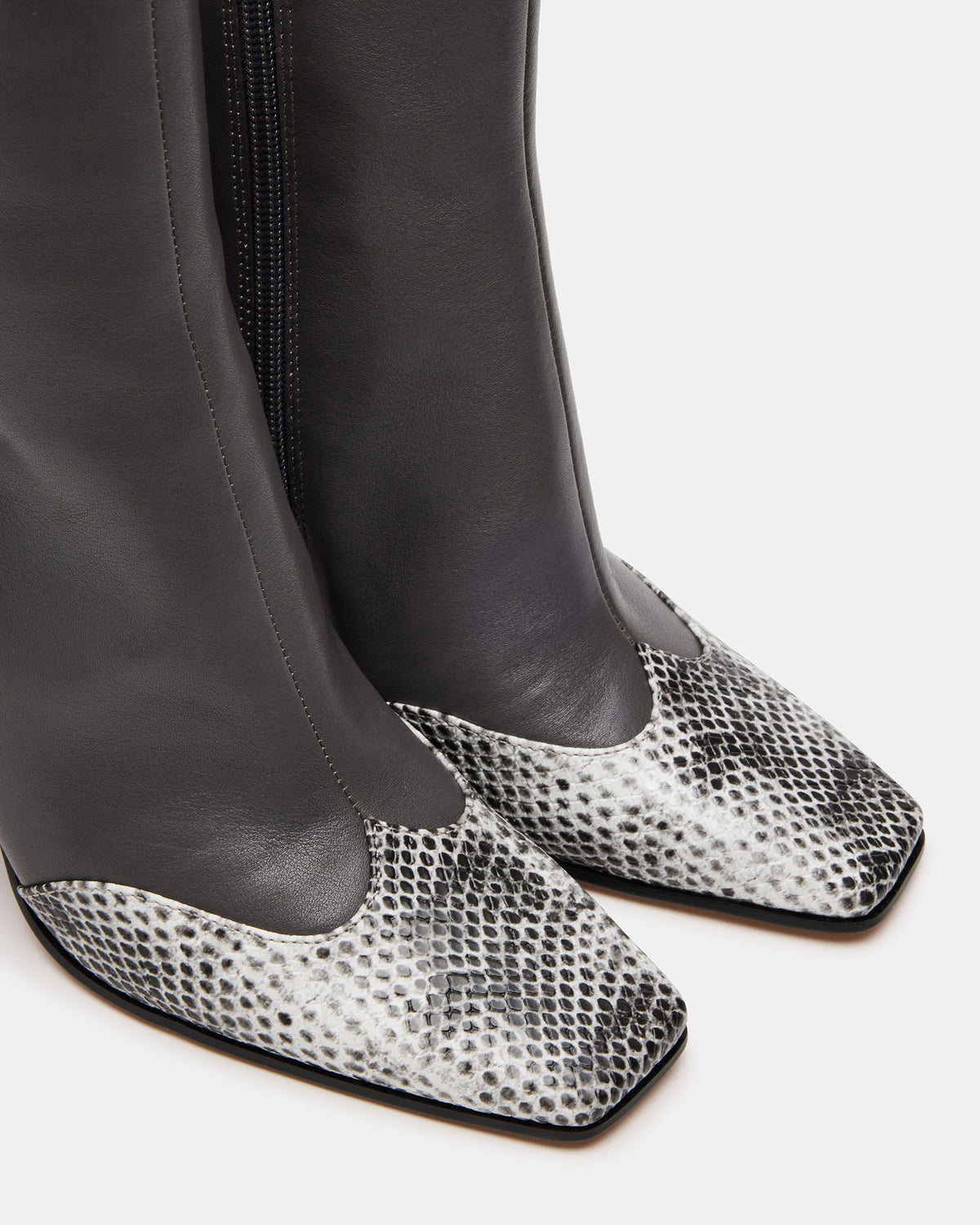 LYLE Grey Leather Square-Toe Heeled Women's Ankle Boot Steve Madden GREY LEATHER