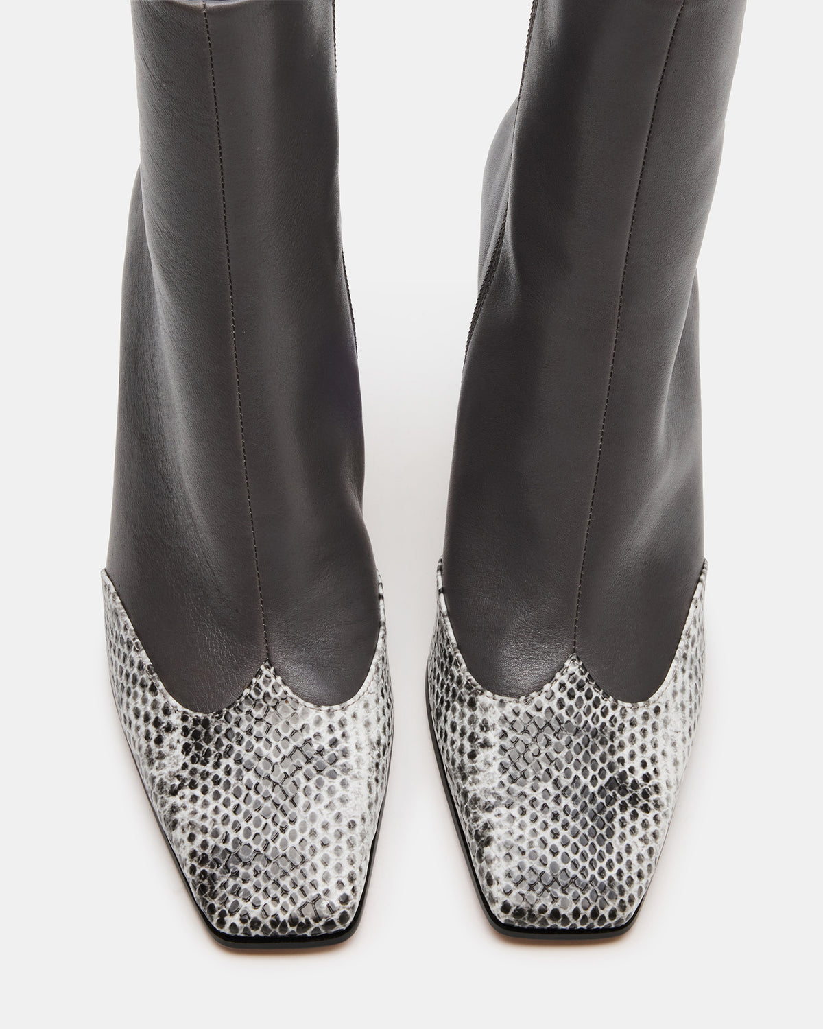 LYLE Grey Leather Square-Toe Heeled Women's Ankle Boot Steve Madden GREY LEATHER