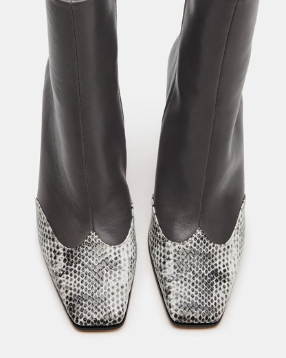 LYLE Grey Leather Square-Toe Heeled Women's Ankle Boot Steve Madden GREY LEATHER