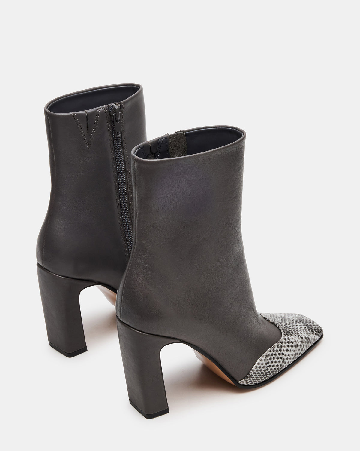 LYLE Grey Leather Square-Toe Heeled Women's Ankle Boot Steve Madden GREY LEATHER