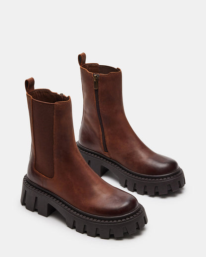 CHARGES Brown Distressed Platform Bootie | Women's Booties Steve Madden BRN DISTRE
