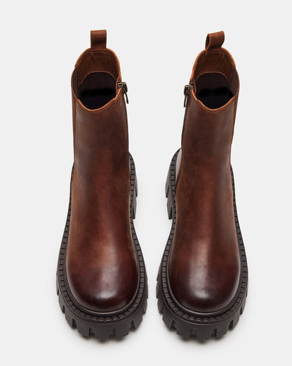 CHARGES Brown Distressed Platform Bootie | Women's Booties Steve Madden BRN DISTRE