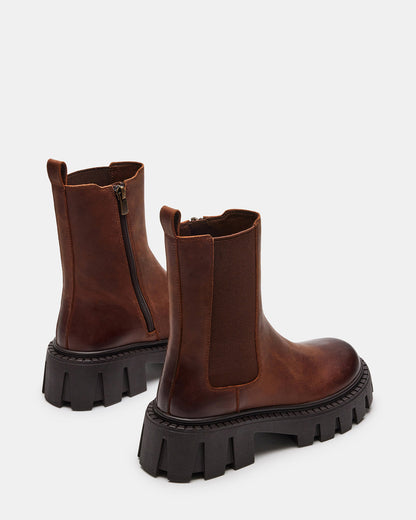 CHARGES Brown Distressed Platform Bootie | Women's Booties Steve Madden BRN DISTRE