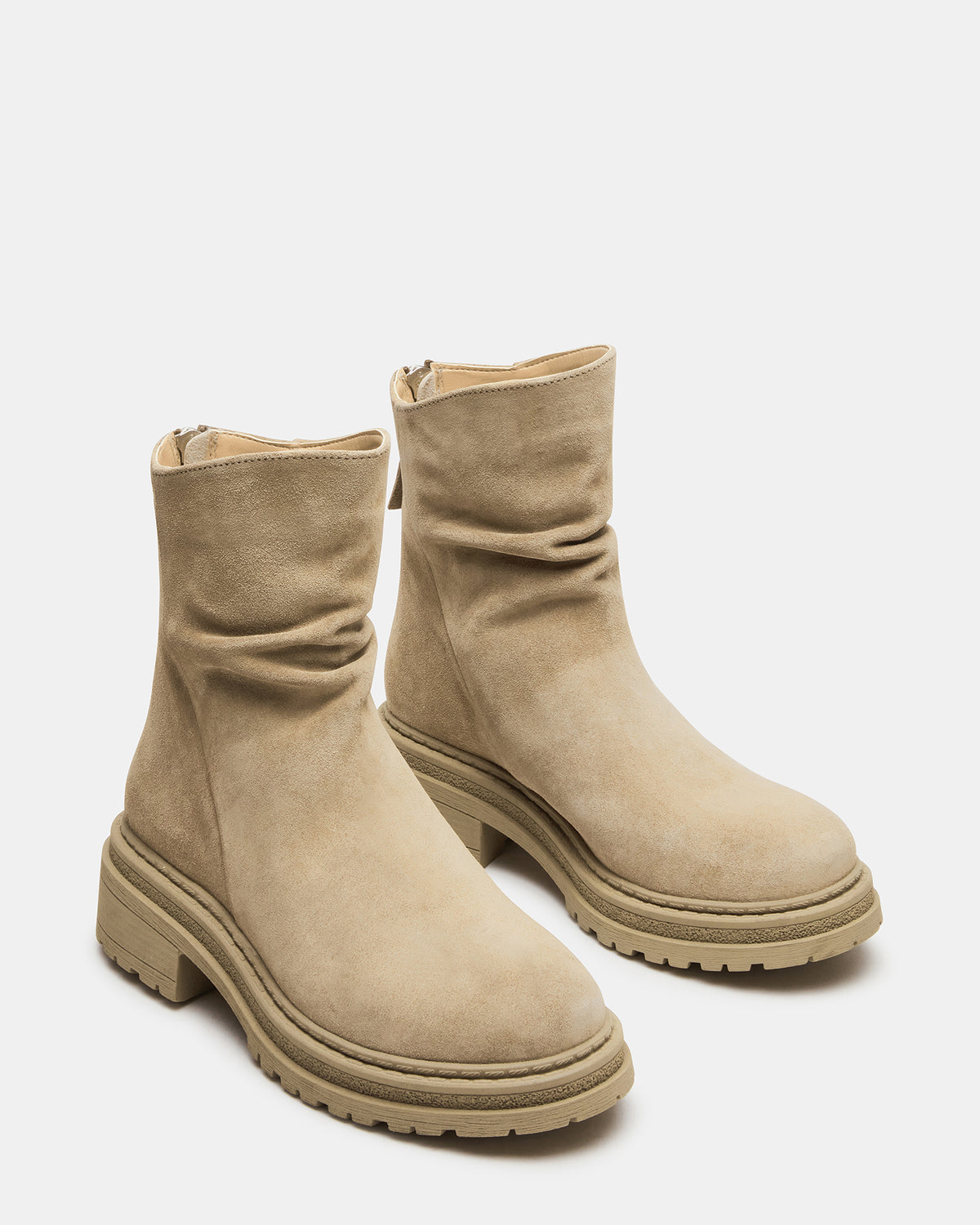 ESSENTIAL Taupe Suede Scrunched Ankle Boot | Women's Booties Steve Madden TAUPE SUEDE