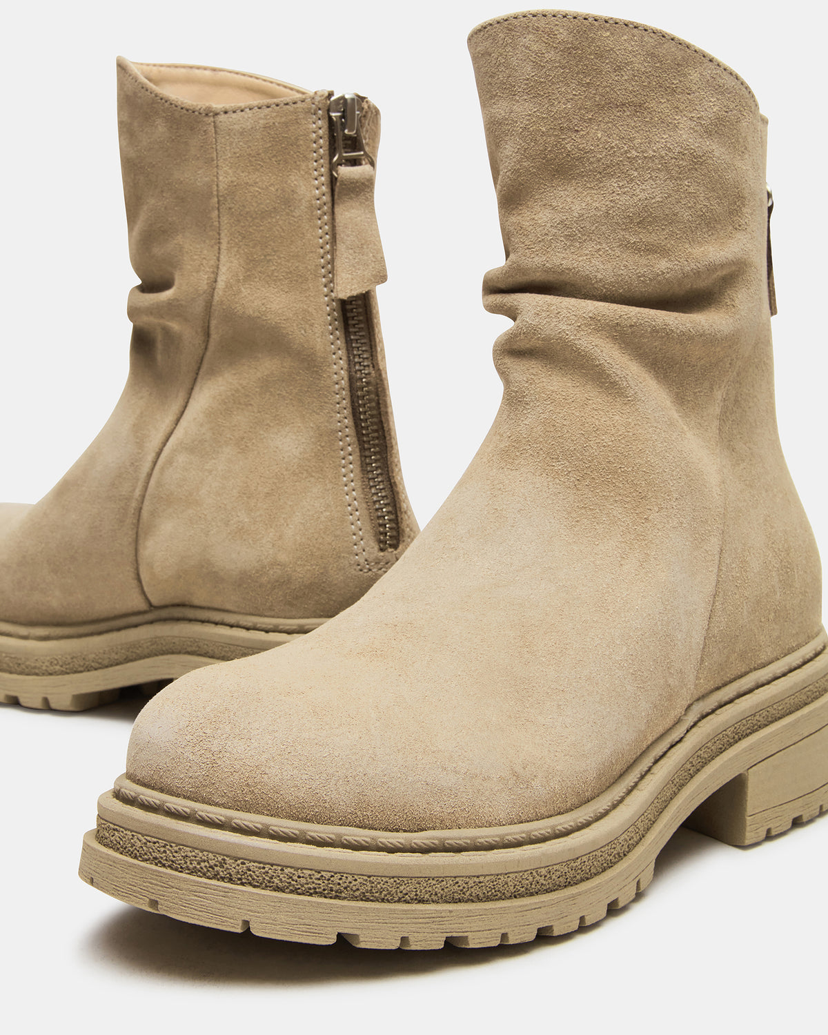 ESSENTIAL Taupe Suede Scrunched Ankle Boot | Women's Booties Steve Madden TAUPE SUEDE