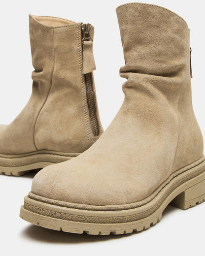 ESSENTIAL Taupe Suede Scrunched Ankle Boot | Women's Booties Steve Madden TAUPE SUEDE