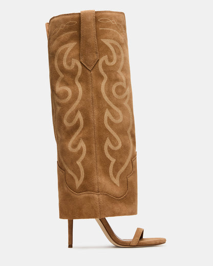 RAVINE Western Tan Suede Knee-High Cuffed Stiletto Heel Women's Boot Steve Madden TAN SUEDE