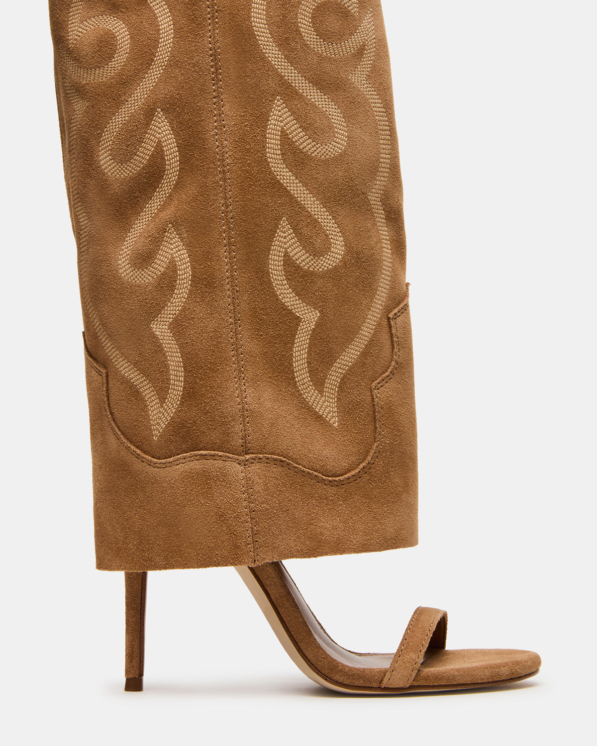 RAVINE Western Tan Suede Knee-High Cuffed Stiletto Heel Women's Boot Steve Madden TAN SUEDE