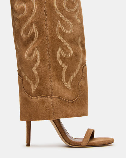 RAVINE Western Tan Suede Knee-High Cuffed Stiletto Heel Women's Boot Steve Madden TAN SUEDE