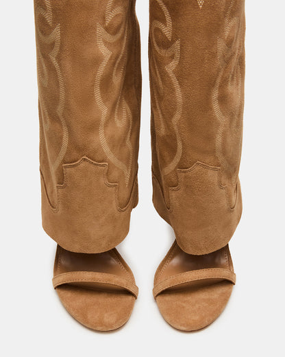 RAVINE Western Tan Suede Knee-High Cuffed Stiletto Heel Women's Boot Steve Madden TAN SUEDE