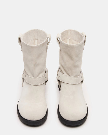 LANI White Suede Women's Moto Ankle Boot Steve Madden WHITE SUEDE