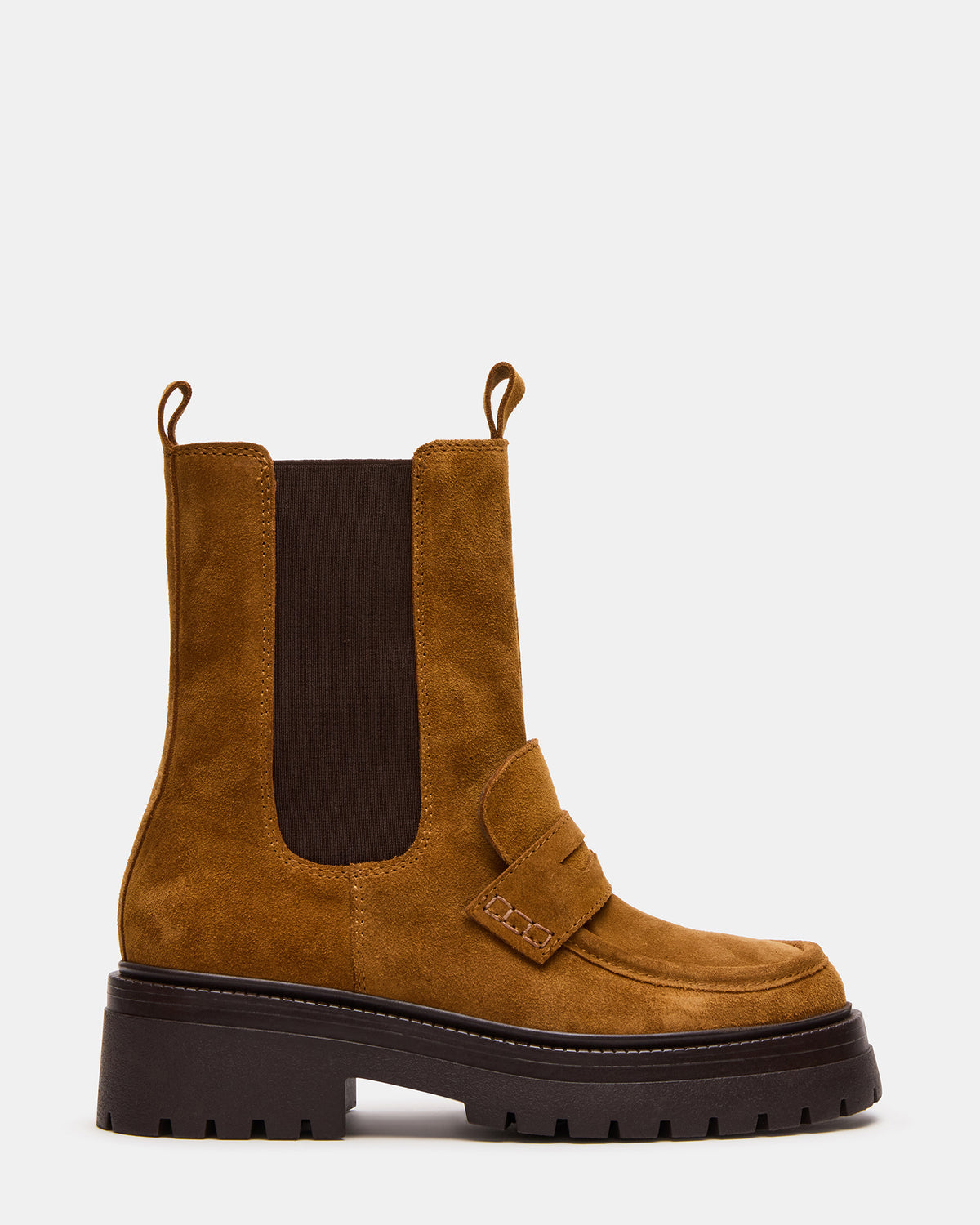 CONWAY Coganc Suede Platform Lug Chelsea Women's Ankle Boot Steve Madden COGNAC SUEDE