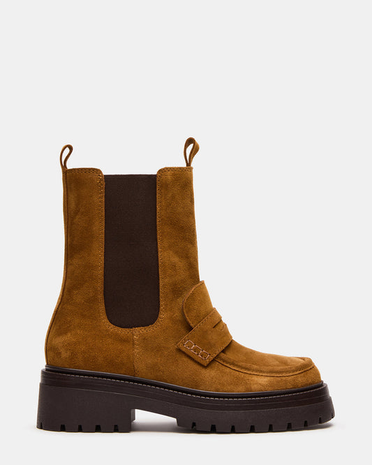 CONWAY Coganc Suede Platform Lug Chelsea Women's Ankle Boot Steve Madden COGNAC SUEDE