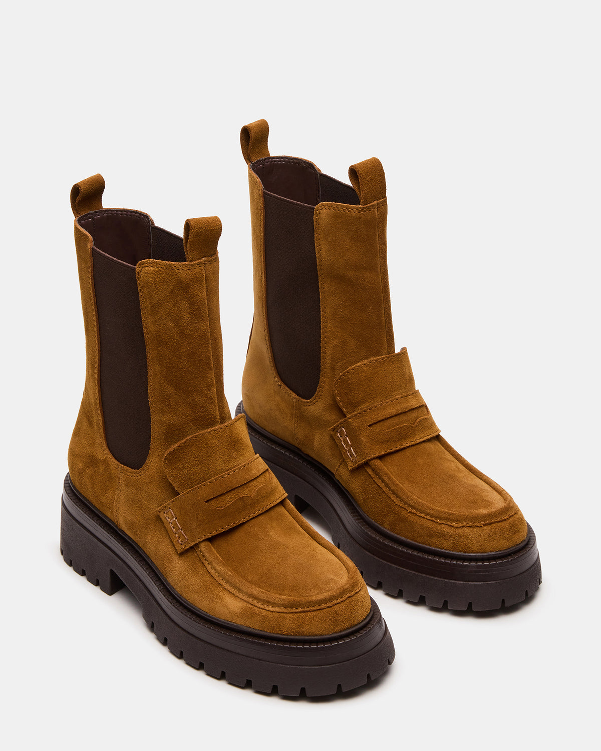 CONWAY Coganc Suede Platform Lug Chelsea Women's Ankle Boot Steve Madden COGNAC SUEDE
