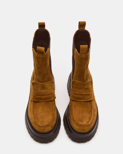 CONWAY Coganc Suede Platform Lug Chelsea Women's Ankle Boot Steve Madden COGNAC SUEDE