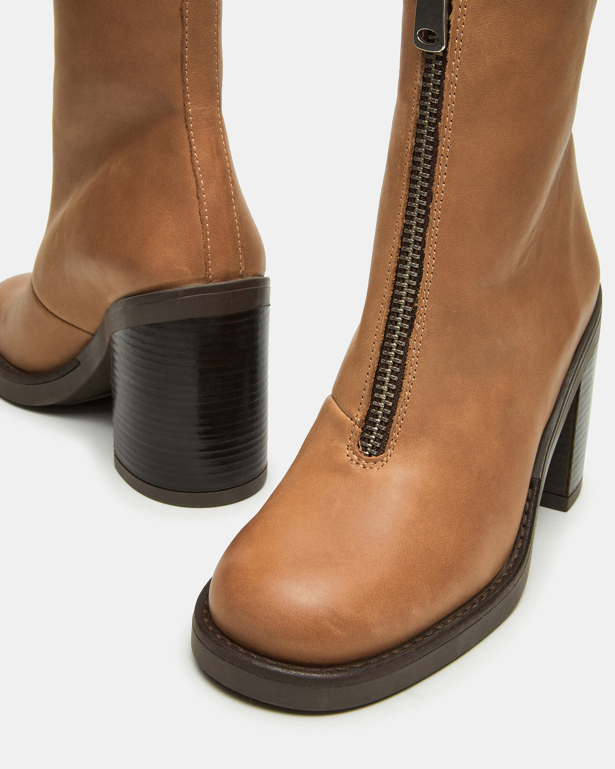DECLAN Cognac Leather Block Heeled Ankle Boot | Women's Booties Steve Madden COGNAC LEATHER