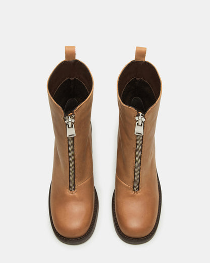 DECLAN Cognac Leather Block Heeled Ankle Boot | Women's Booties Steve Madden COGNAC LEATHER