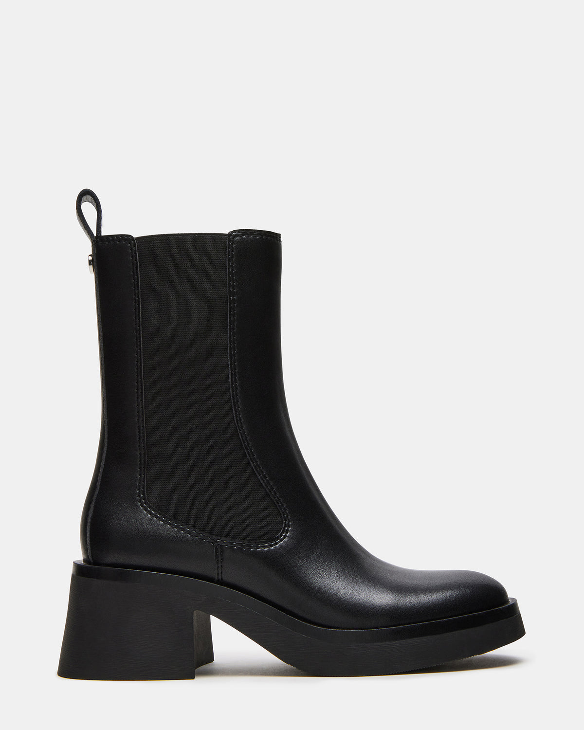 MURRAY Black Leather Block Heel Ankle Boot | Women's Booties Steve Madden BLACK LEATHER