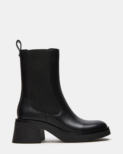 MURRAY Black Leather Block Heel Ankle Boot | Women's Booties Steve Madden BLACK LEATHER