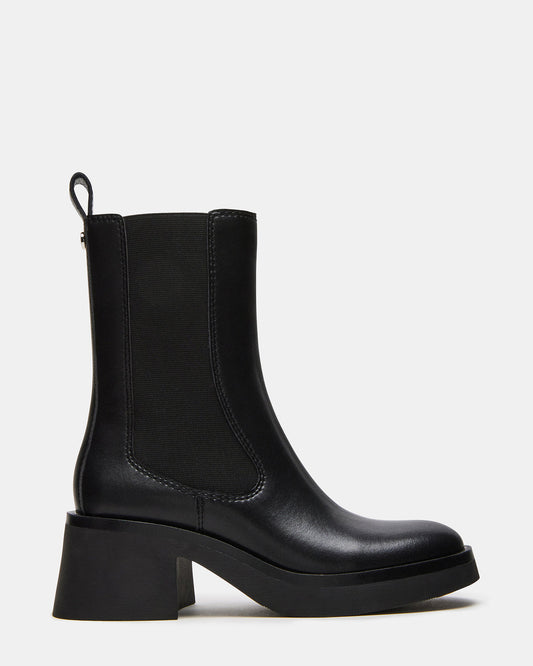 MURRAY Black Leather Block Heel Ankle Boot | Women's Booties Steve Madden BLACK LEATHER