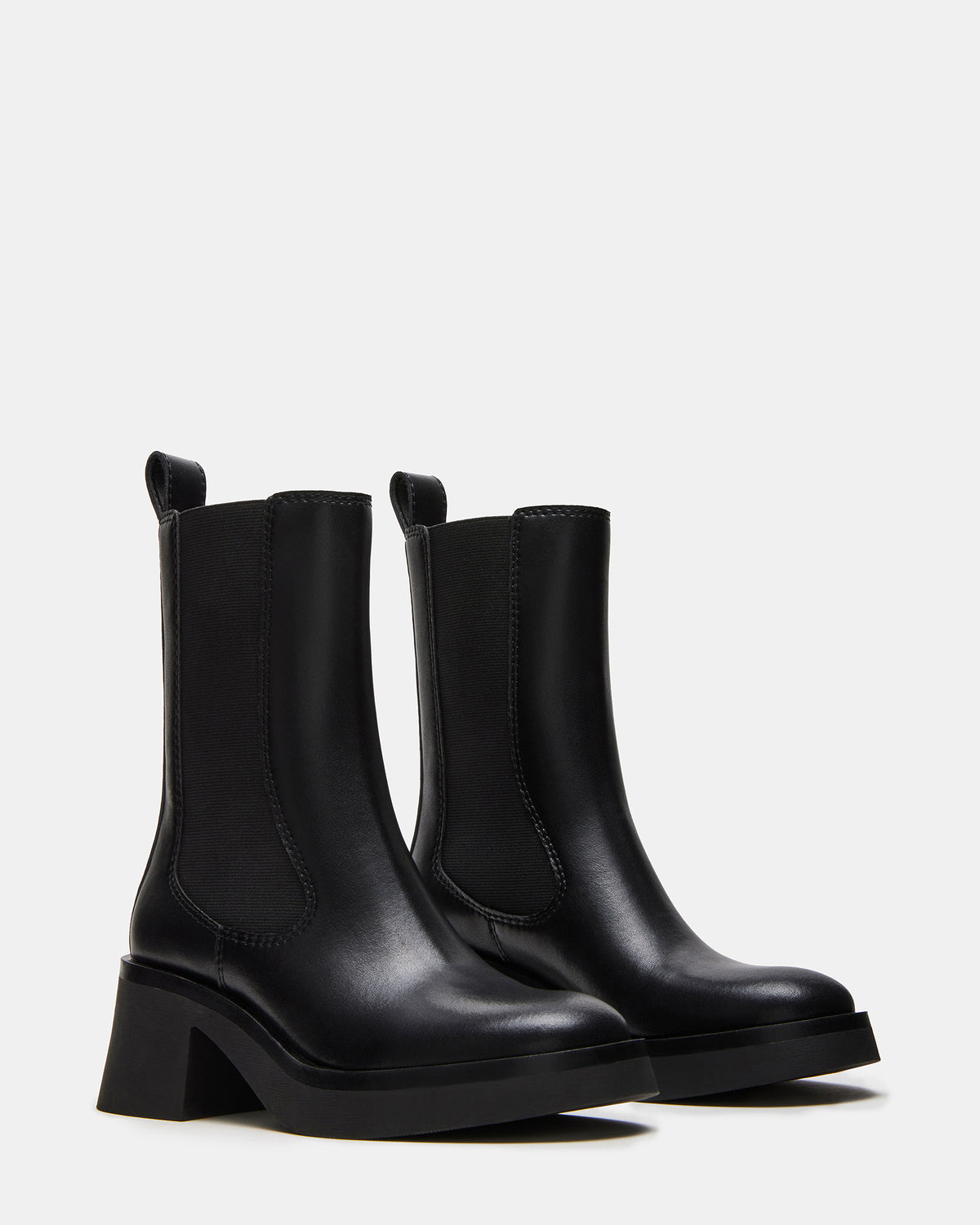 MURRAY Black Leather Block Heel Ankle Boot | Women's Booties Steve Madden BLACK LEATHER